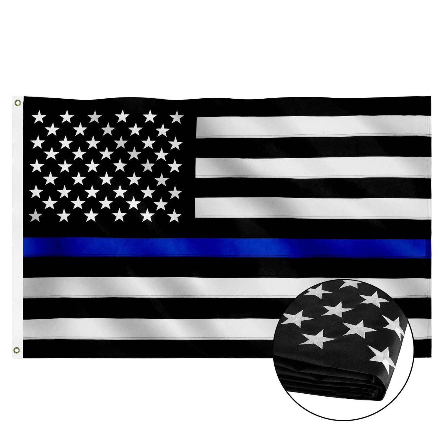 Jetlifee 3x5 Ft Embroidery Black White Thin Blue Line American Flag - Jetlifee