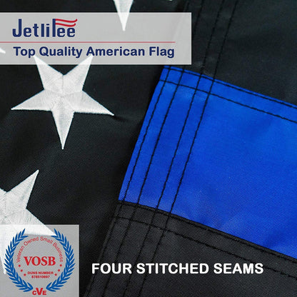 Jetlifee 3x5 Ft Embroidery Black White Thin Blue Line American Flag - Jetlifee