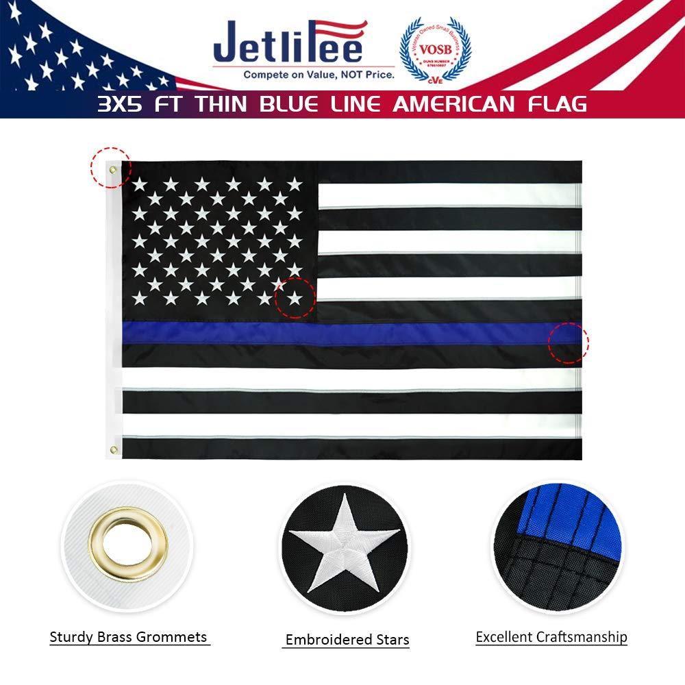 Jetlifee 3x5 Ft Embroidery Black White Thin Blue Line American Flag - Jetlifee