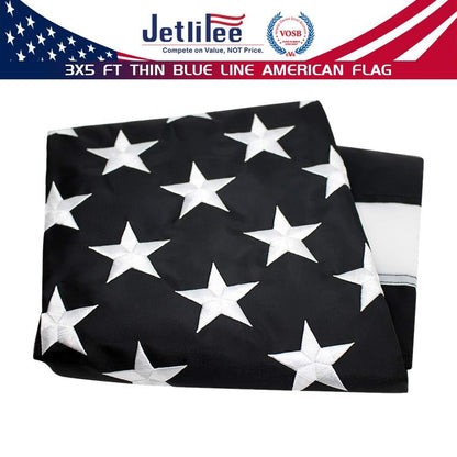 Jetlifee 3x5 Ft Embroidery Black White Thin Blue Line American Flag - Jetlifee