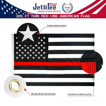 Jetlifee 3x5 Ft Embroidery Black White Thin Red Line American Flag - Jetlifee