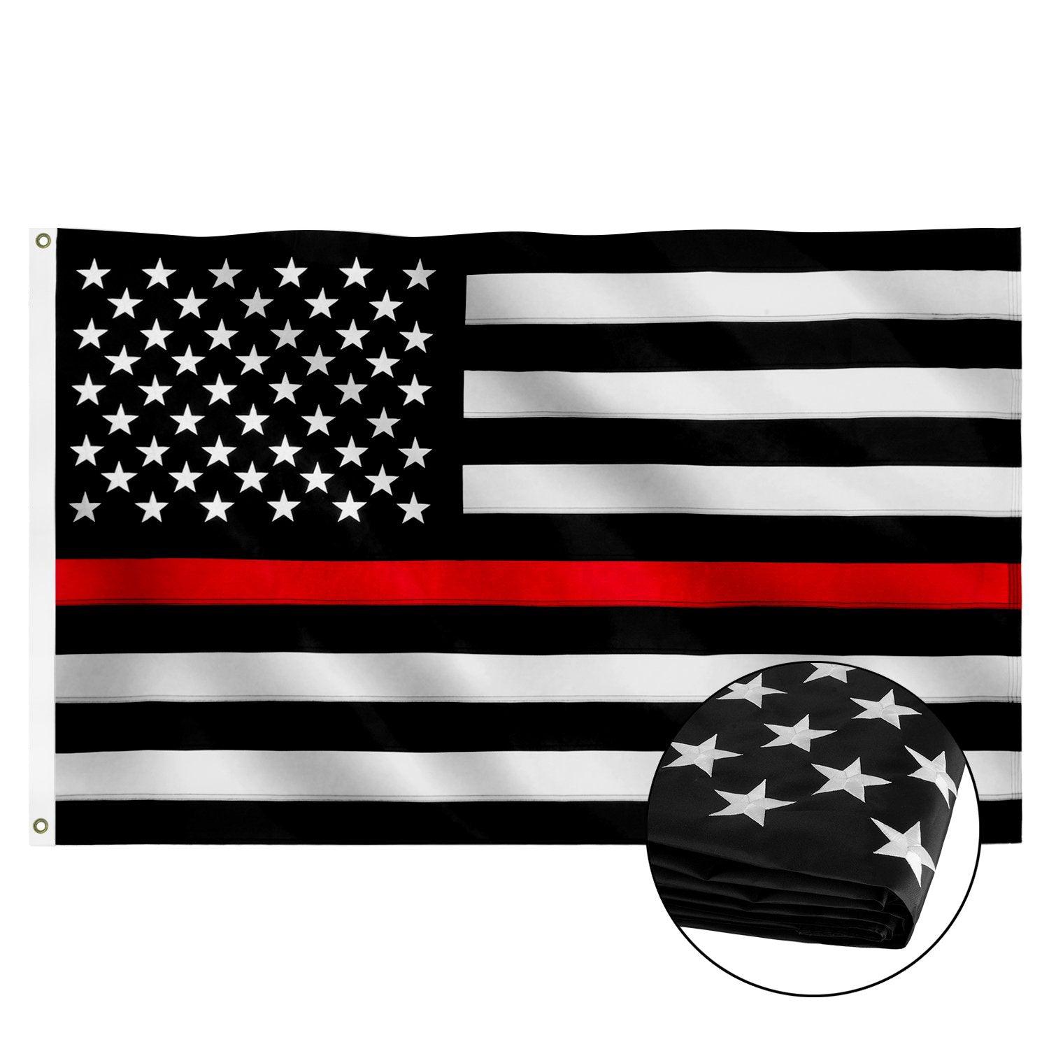 Jetlifee 3x5 Ft Embroidery Black White Thin Red Line American Flag - Jetlifee