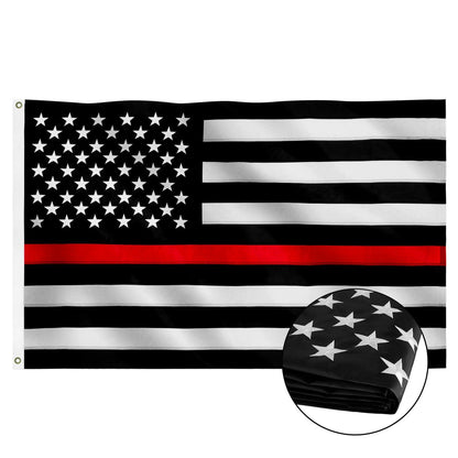 Jetlifee 3x5 Ft Embroidery Black White Thin Red Line American Flag - Jetlifee