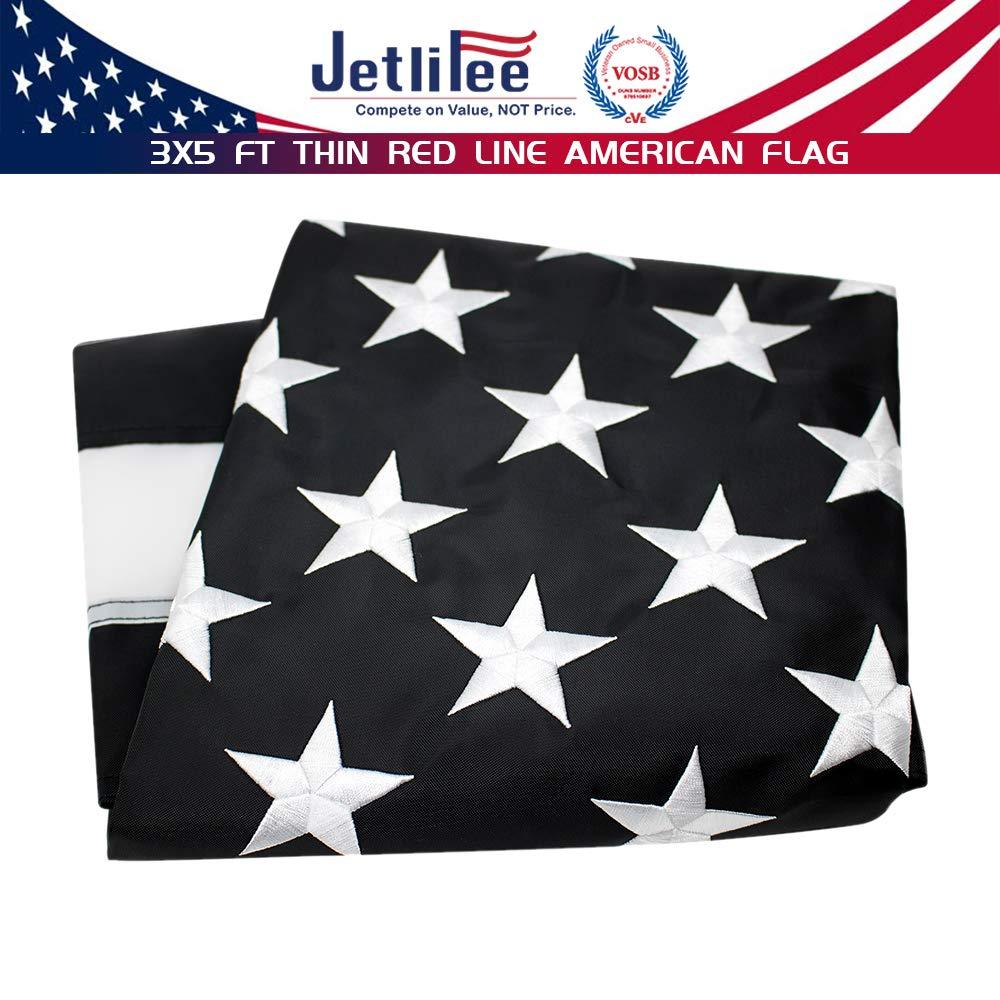 Jetlifee 3x5 Ft Embroidery Black White Thin Red Line American Flag - Jetlifee