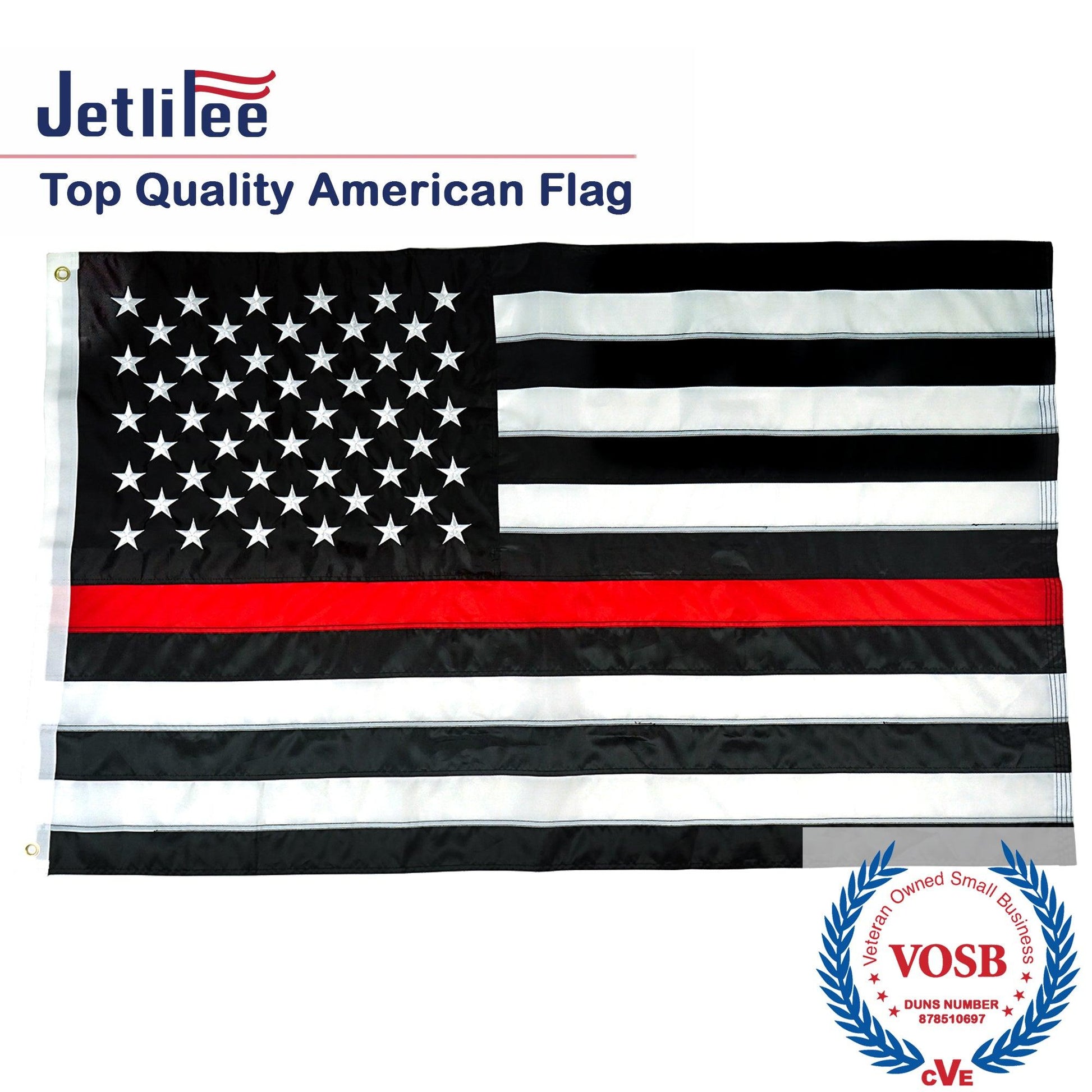 Jetlifee 3x5 Ft Embroidery Black White Thin Red Line American Flag - Jetlifee