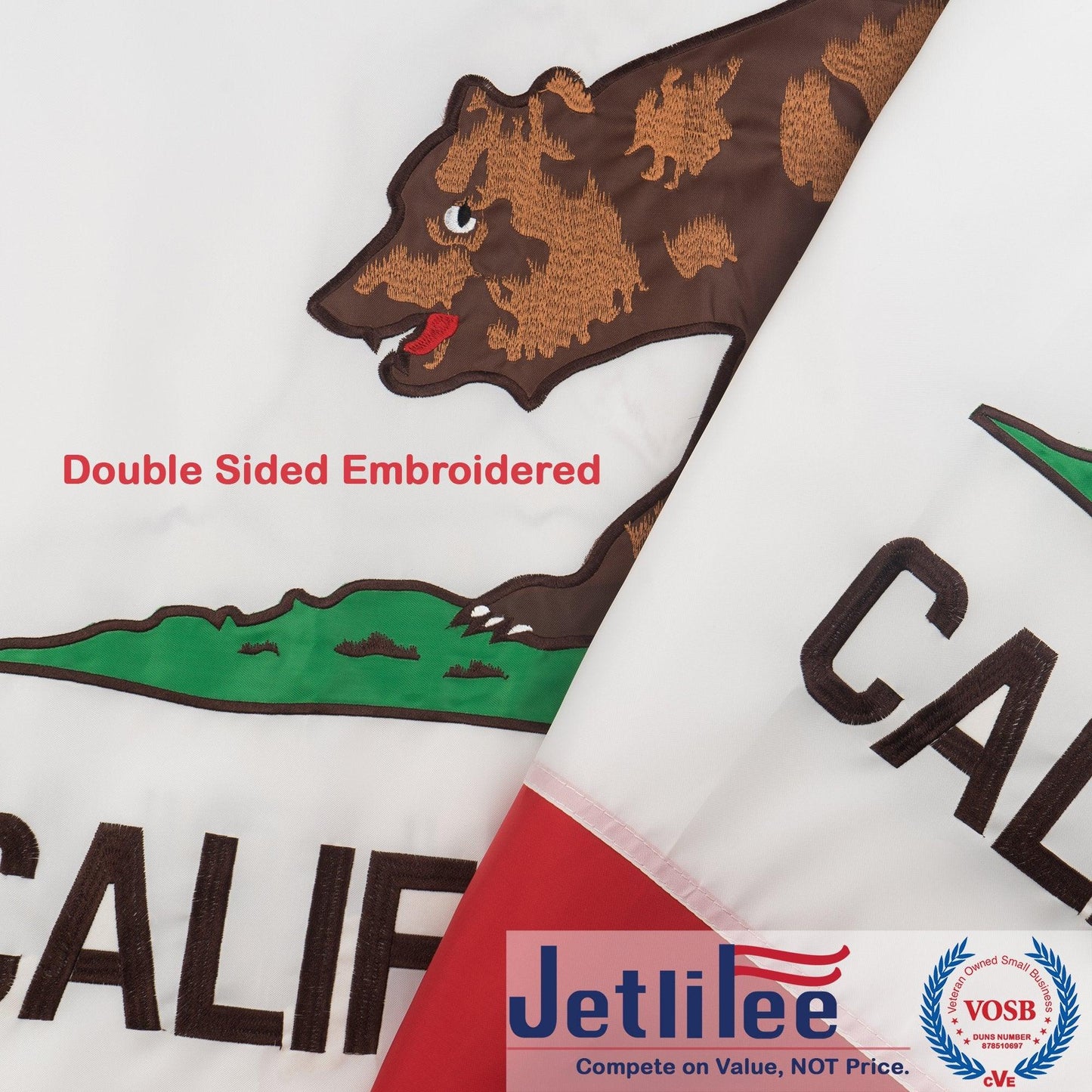 Jetlifee 3x5 Ft Embroidery California State Flag 2 - Sided - Jetlifee