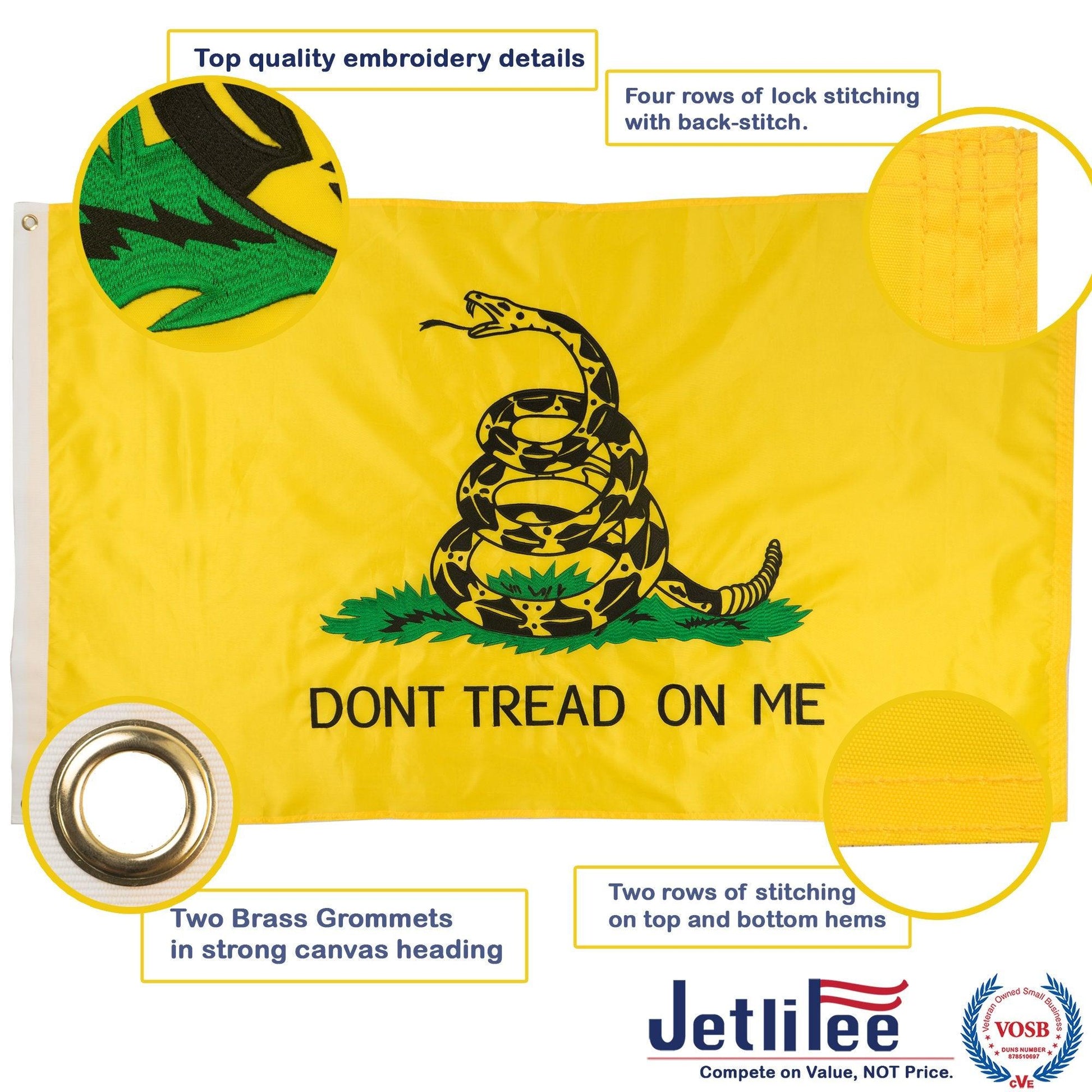 Jetlifee 3x5 Ft Embroidery Gadsden Don't Tread On Me Flag - Jetlifee