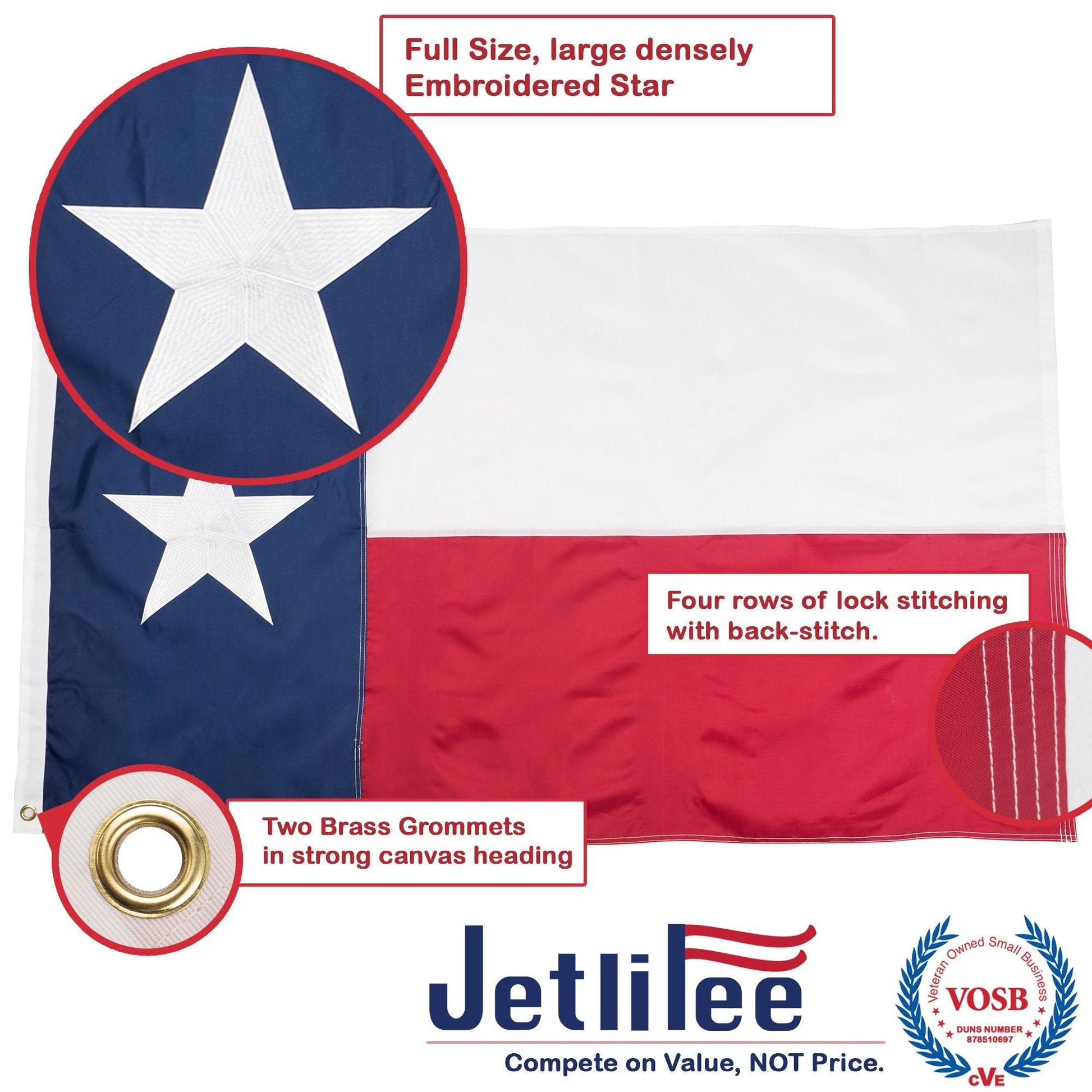 Jetlifee 3x5 Ft Texas State Flag Embroidery - Jetlifee