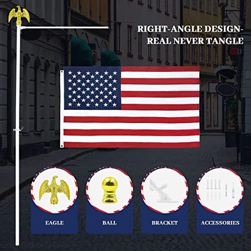 Jetlifee American Flag Kit, Including 100% Polyester US Flag, 6 ft Aluminum No Tangle Spinning Pole and 2 - Position Flag Pole Bracket for House - Jetlifee