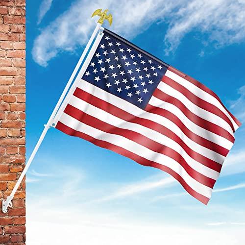 Jetlifee American Flag Kit, Including 100% Polyester US Flag, 6 ft Aluminum No Tangle Spinning Pole and 2 - Position Flag Pole Bracket for House - Jetlifee