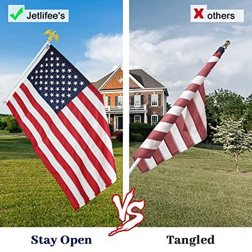 Jetlifee American Flag Kit, Including 100% Polyester US Flag, 6 ft Aluminum No Tangle Spinning Pole and 2 - Position Flag Pole Bracket for House - Jetlifee