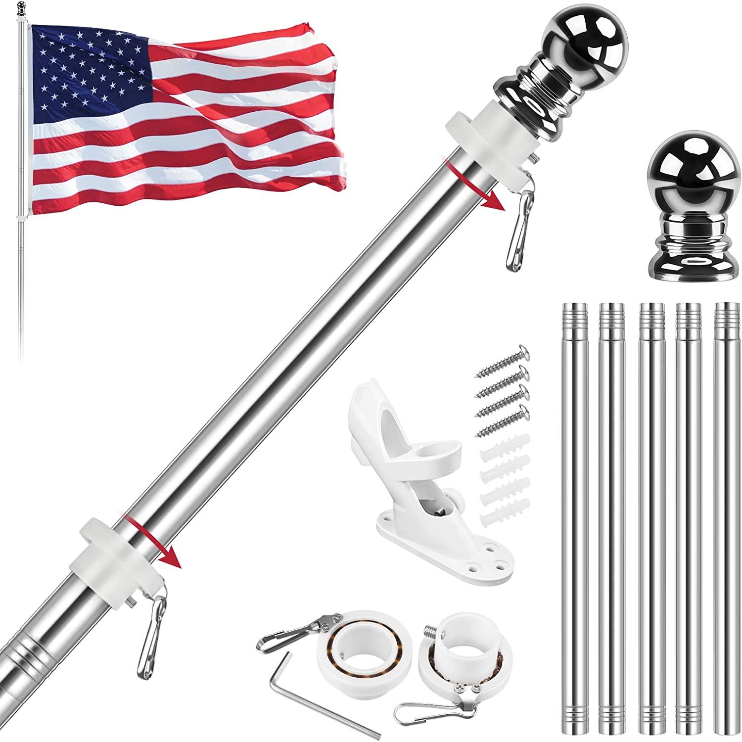 Jetlifee American Flag Pole Kit - 6FT 5 Section Flag Pole|american flag with mounting bracket|flag pole for high winds - Jetlifee