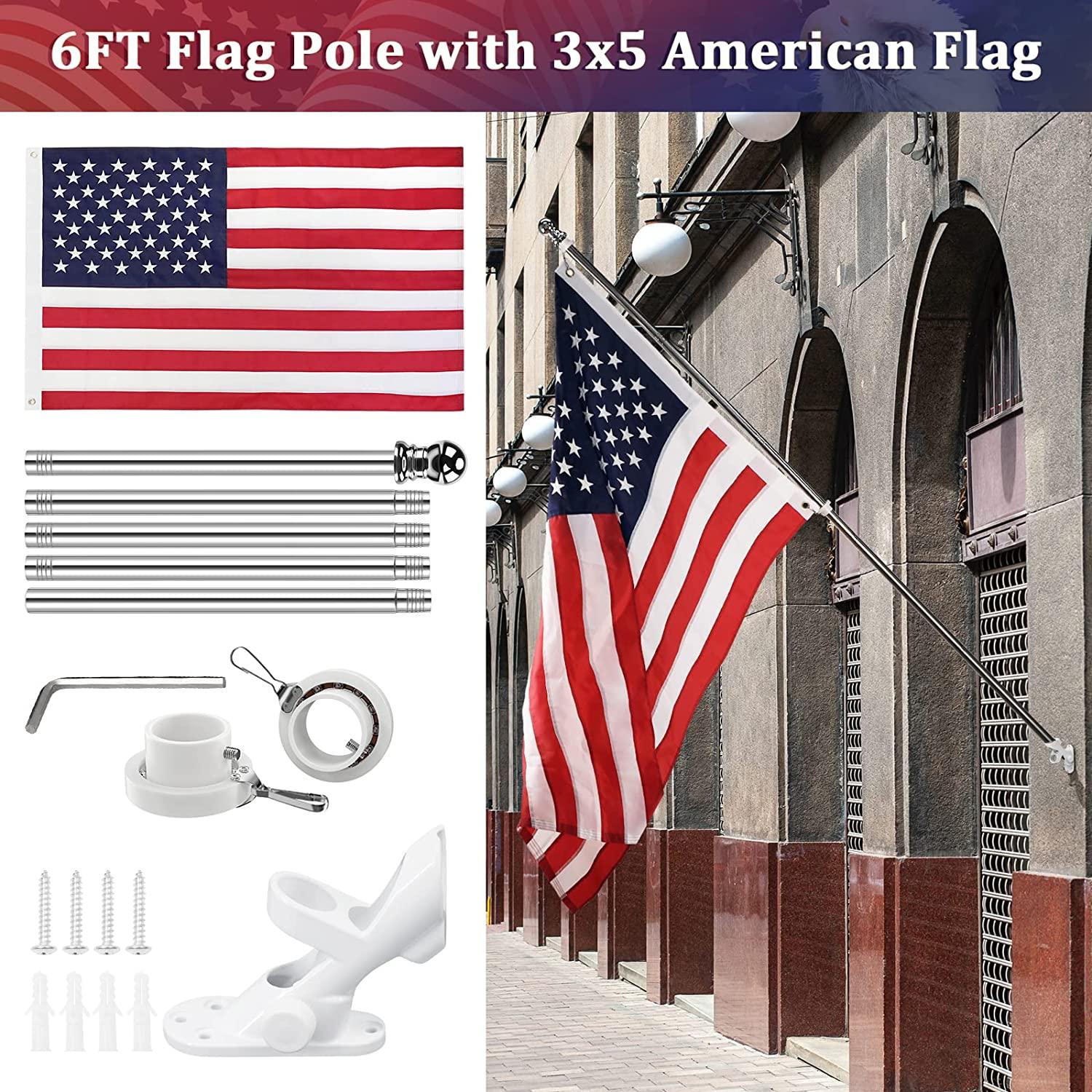 Jetlifee American Flag Pole Kit - 6FT 5 Section Flag Pole|american flag with mounting bracket|flag pole for high winds - Jetlifee