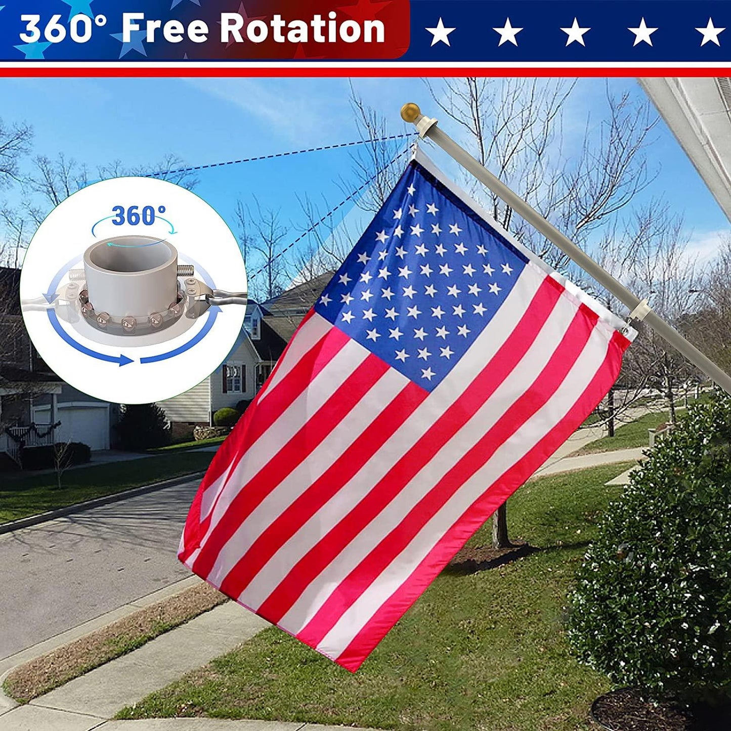 Jetlifee American Flag Pole Kit - 6FT 5 Section Flag Pole|american flag with mounting bracket|flag pole for high winds - Jetlifee