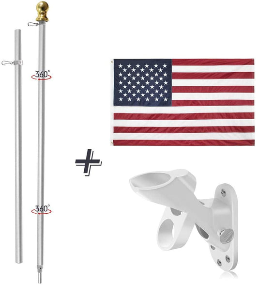 Jetlifee American Flag with 2 - Position Bracket and Silver Pole Set|american flag with mounting bracket|flag pole for high winds - Jetlifee