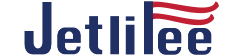 Logo of "Jetblue" with navy blue text and two red wavy lines above the double "e".